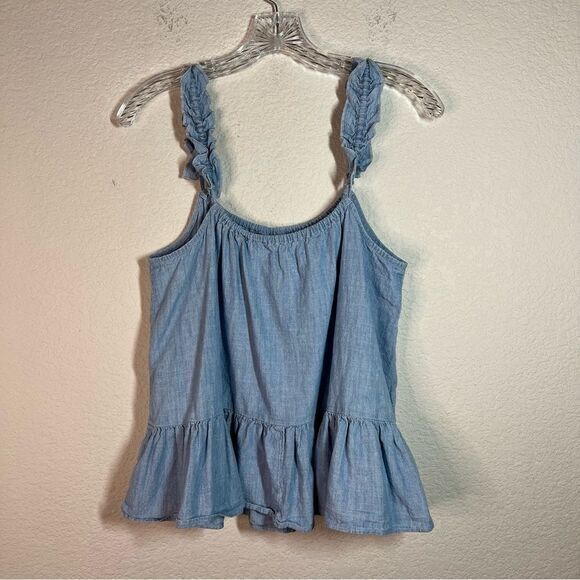 Madewell Blue Denim Chambray Ruffled Cami Tank Top Womens Size 4 - Picture 7 of 8